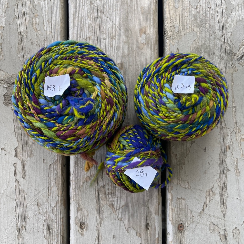 Chunky handspun yarn Wool for weaving knitting crochet green blue purple brown